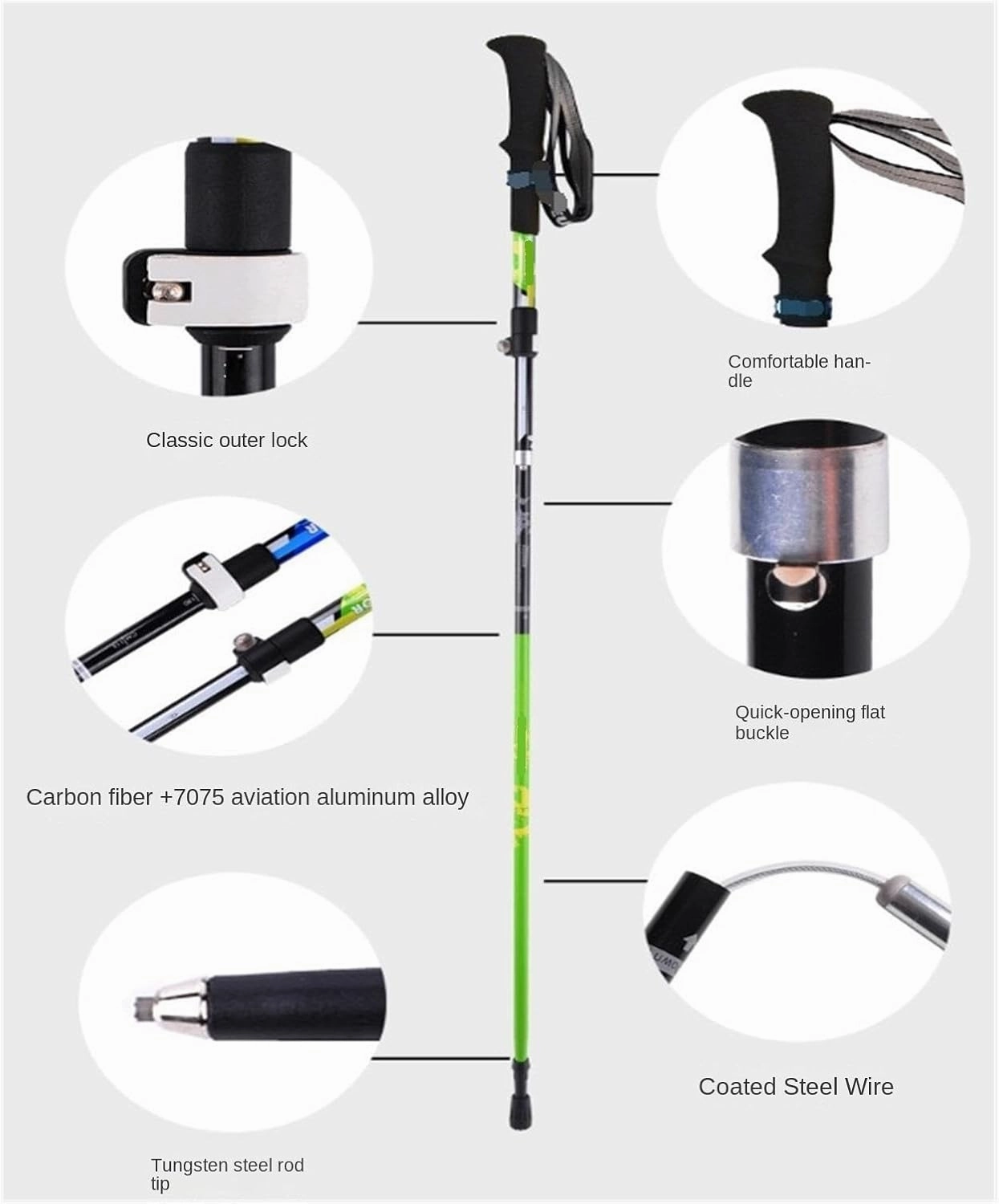 Walking Stick Hiking Poles Lightweight Trekking Poles Carbon Fiber Walking Sticks Strong Hiking Poles for Backpacking Hiking Gear Trekking Poles