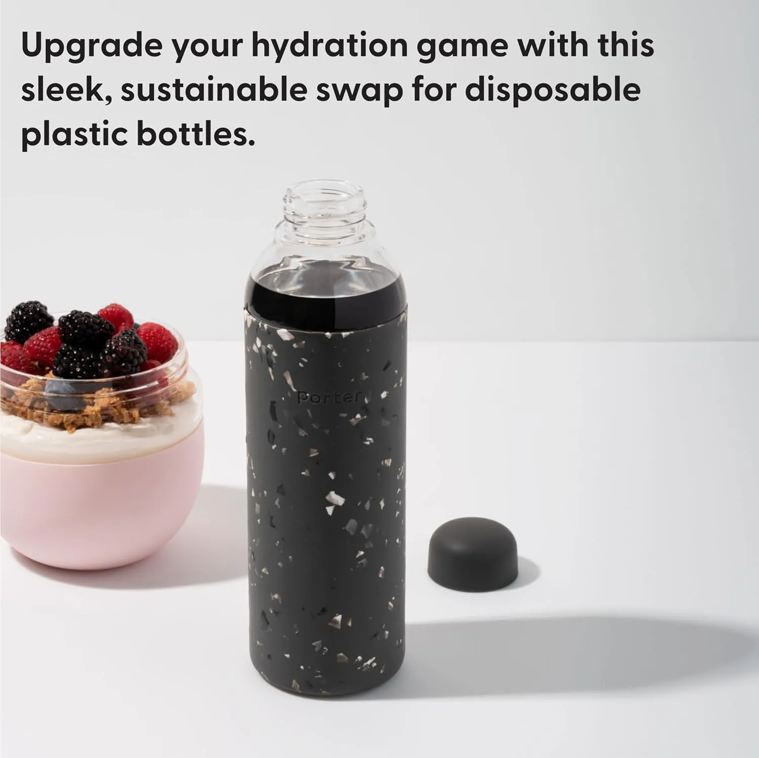 W&P Porter Glass Water Bottle w/ Protective Silicone Sleeve | Terrazzo Blush 20 Ounces | On-the-Go | Reusable Bottle for Coffee, Tea and Water | Portable