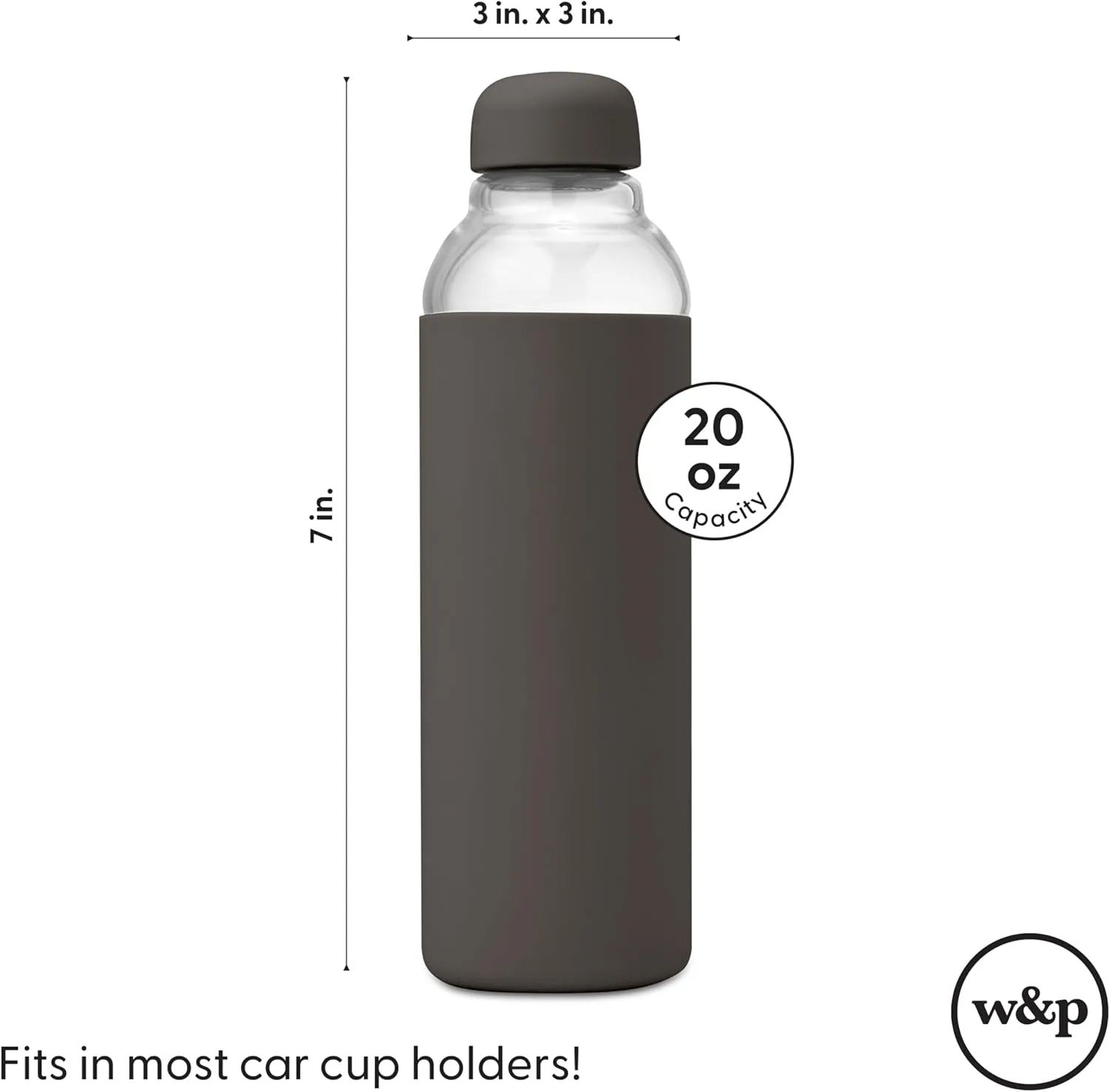 W&P Porter Glass Water Bottle w/ Protective Silicone Sleeve | Terrazzo Blush 20 Ounces | On-the-Go | Reusable Bottle for Coffee, Tea and Water | Portable