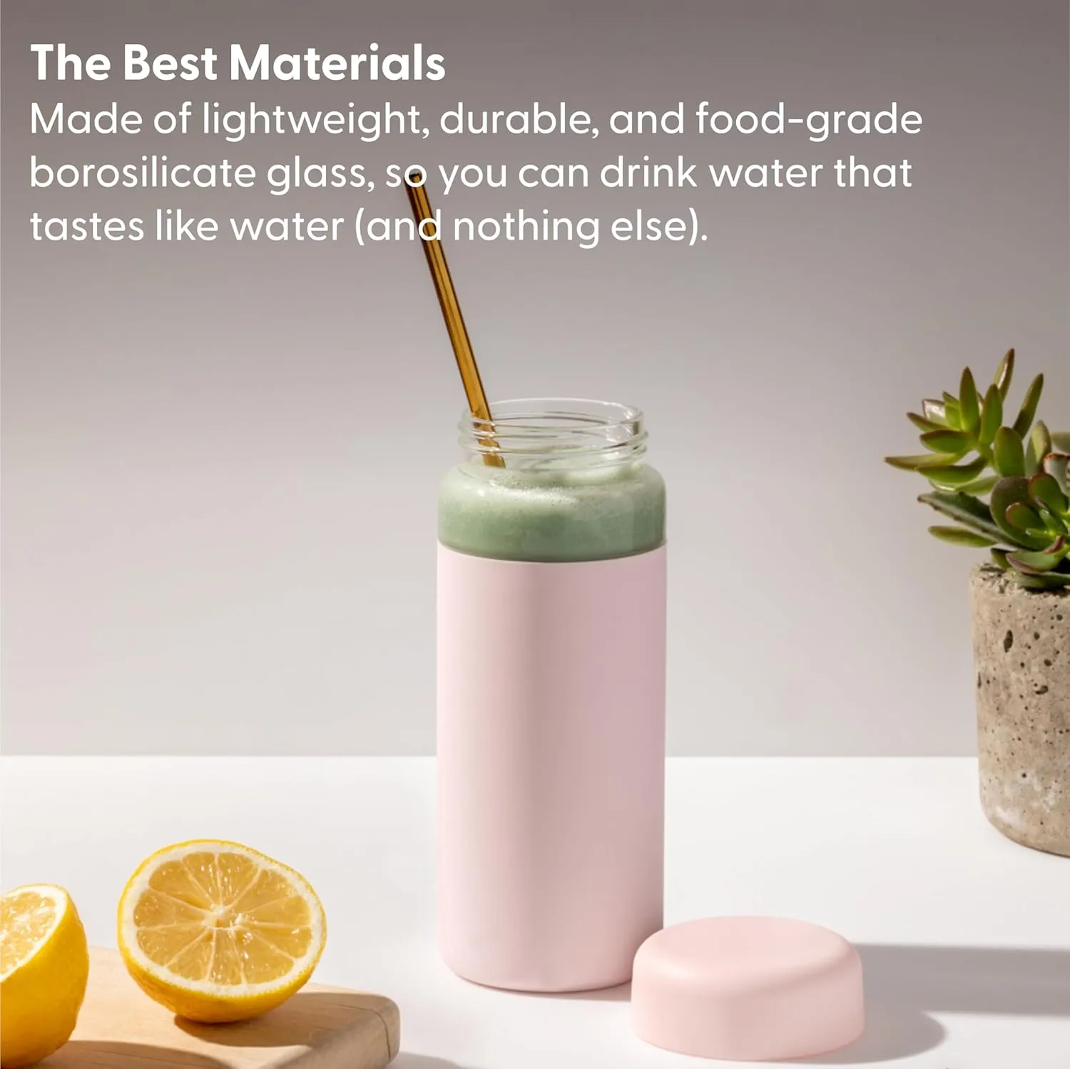 W&P Porter Glass Wide Mouth Bottle w/ Protective Silicone Sleeve | Blush 16 Ounces | On-the-Go | Reusable Bottle | Portable and Lightweight | Dishwasher Safe