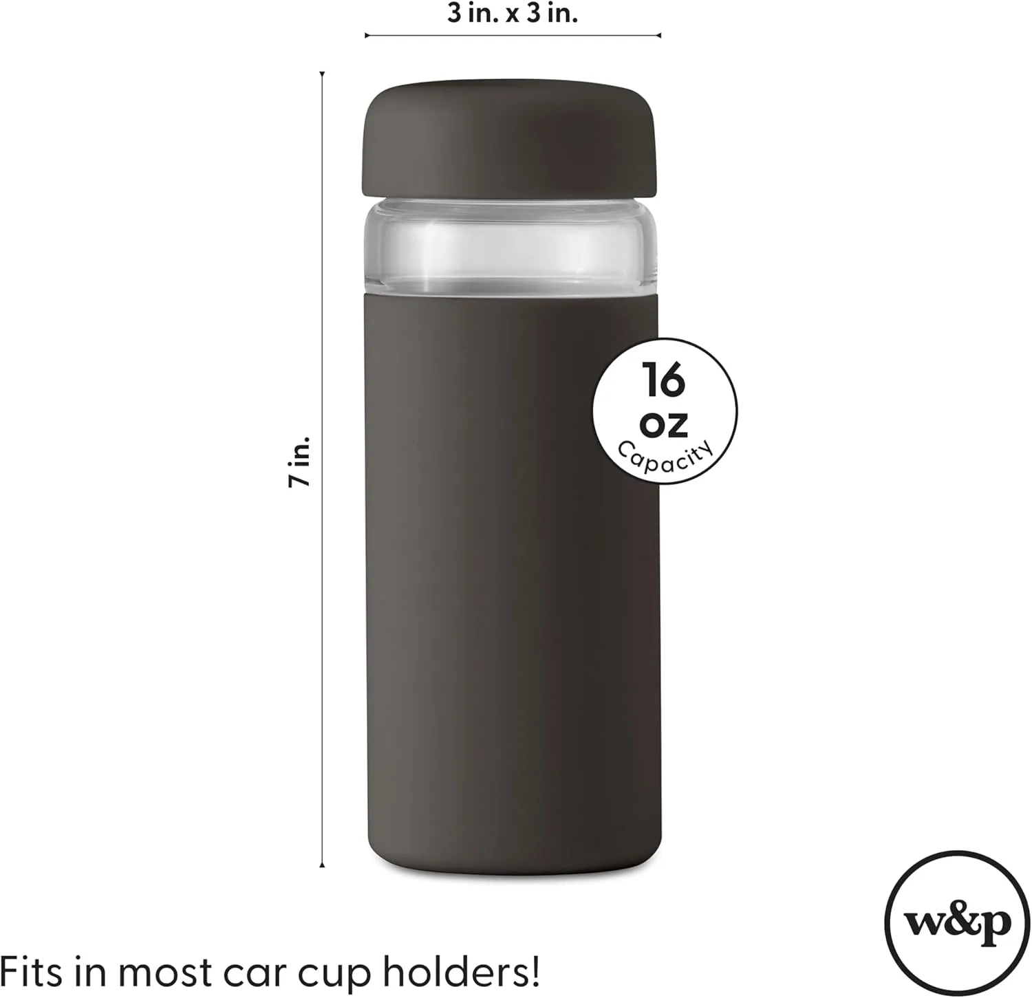 W&P Porter Glass Wide Mouth Bottle w/ Protective Silicone Sleeve | Blush 16 Ounces | On-the-Go | Reusable Bottle | Portable and Lightweight | Dishwasher Safe