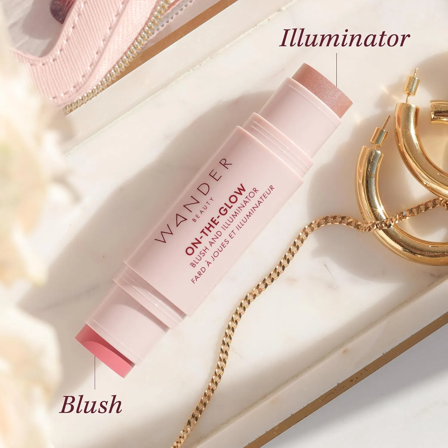 Wander Beauty On-the-Glow Blush and Illuminator - Dusk/Nude Glow - 7-in-1 Hydrating Cream Blush & Highlighting Stick - Stick Blush for Cheeks, Lip, Face & Body - Highlighter Makeup & Blush - 0.4 oz