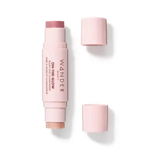 Wander Beauty On-the-Glow Blush and Illuminator - Dusk/Nude Glow - 7-in-1 Hydrating Cream Blush & Highlighting Stick - Stick Blush for Cheeks, Lip, Face & Body - Highlighter Makeup & Blush - 0.4 oz
