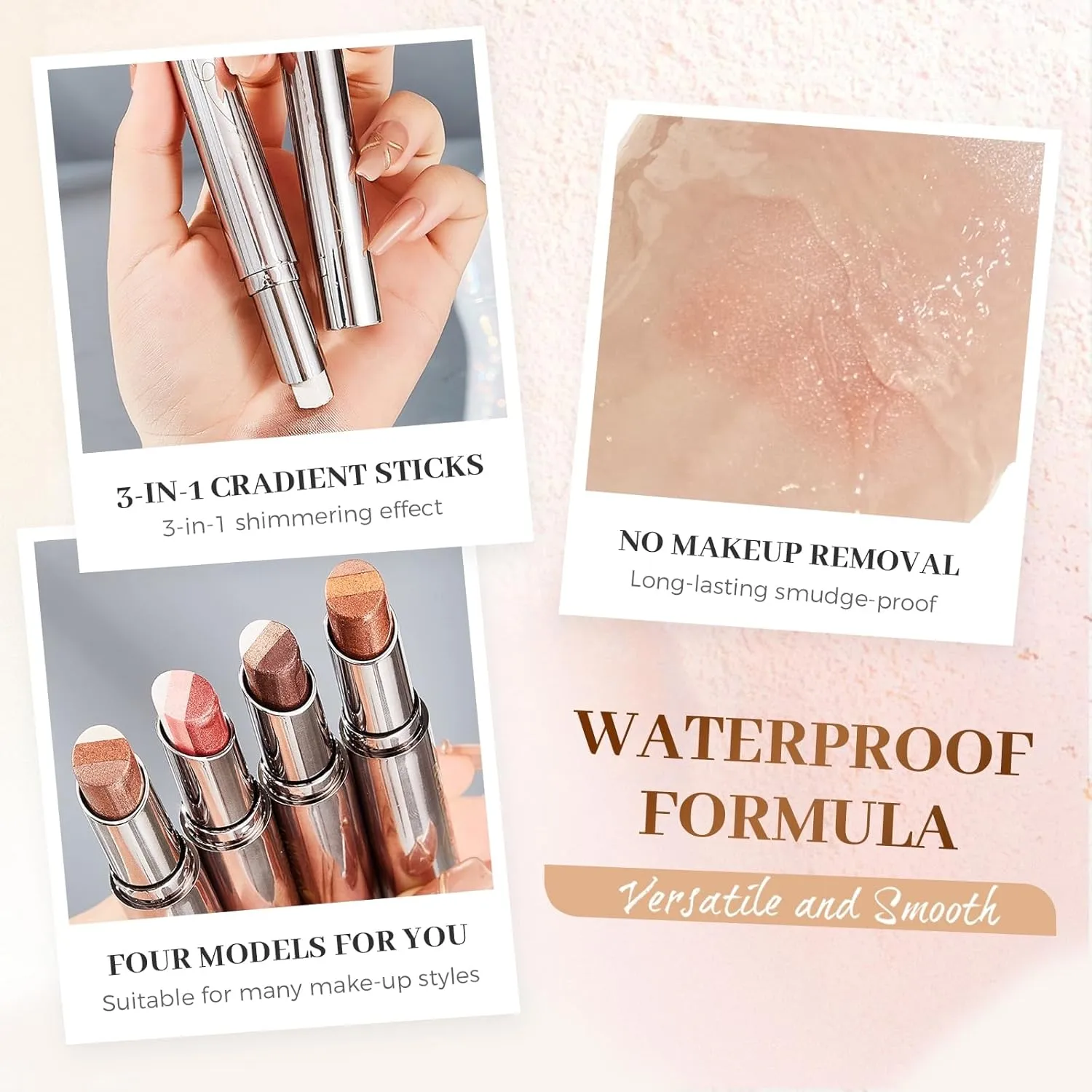 Waterproof Gradient Shimmer Eye Shadow Stick, 2025 Upgraded Three Color Eyeshadow Stick for Lazy People, Glitter Gradient Eyeshadow Sticks for Women Eye Makeup (01#D)