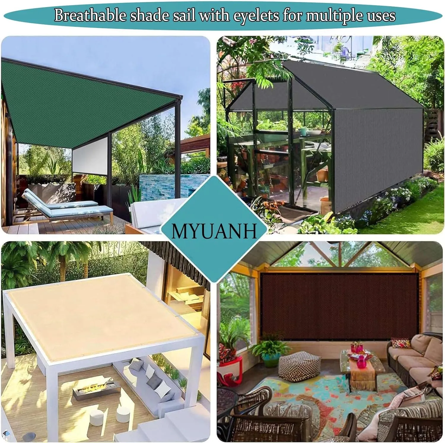 Waterproof Sun Shade Rectangle Sail,Garden Sail 2.1 x 5.3 m(6.9 x 17.4ft) UV Protection Breathable Cooling Wind Protection Stable Right Angle Garden Shade Sails with Eyelets for Garden Outd