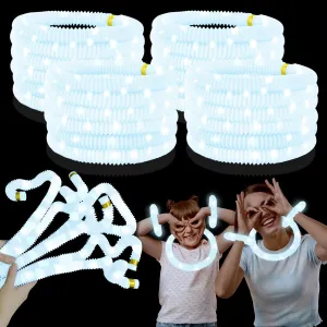 White Glow Sticks Party Favors for Kids 24 PCS,LED Light up Pop Tubes for Toddlers, Neon Necklaces Bracelets Accessories, Glow Birthday Wedding Dance Party Supplies Camping Toys Decorations