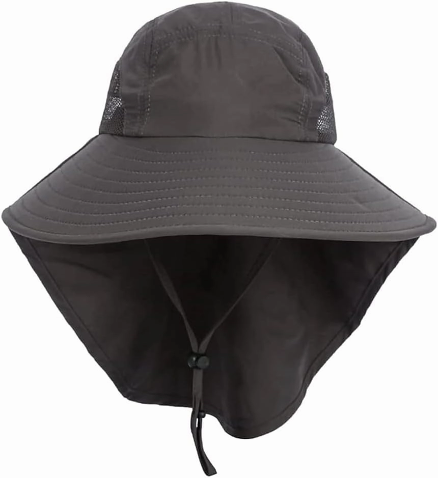 Windproof Fishing Hiking Hats Wide Brim UV Protection Sun Cap Outdoor Bucket Mesh Boonie Hat for Women Men