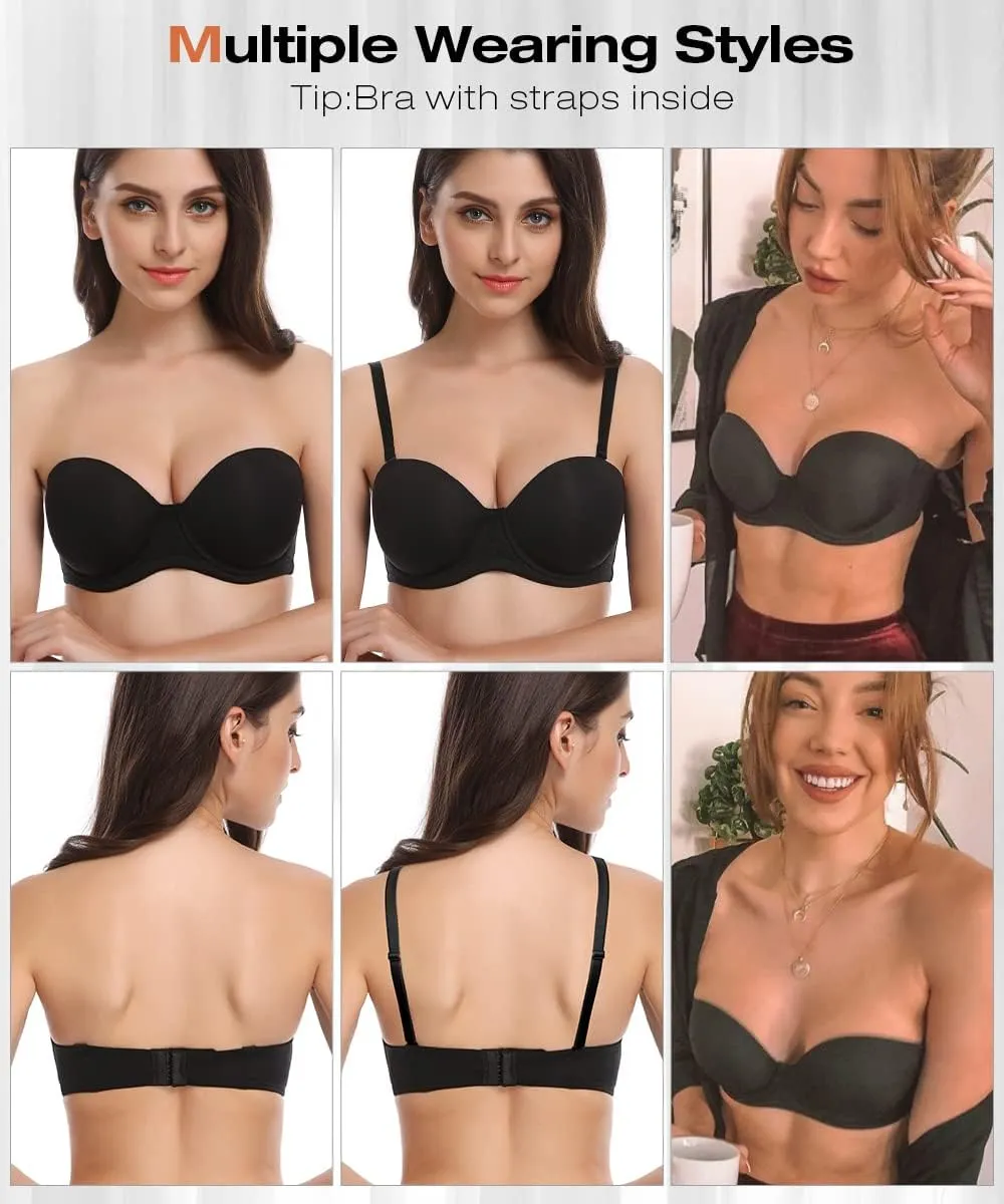 Wingslove Women's Strapless Full Figure Bra Underwire Multiway Contour Plus Size Bra Red Carpet