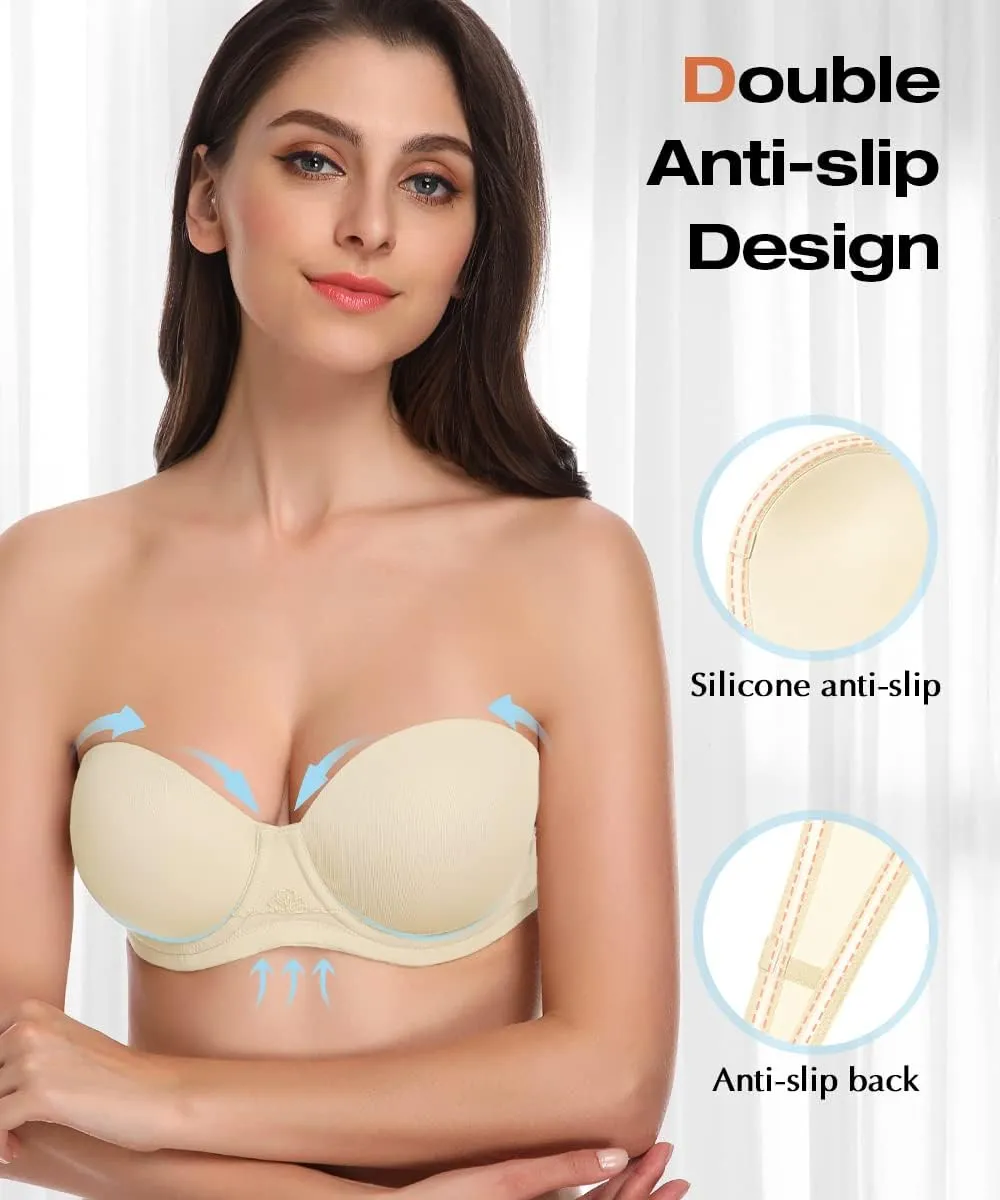 Wingslove Women's Strapless Full Figure Bra Underwire Multiway Contour Plus Size Bra Red Carpet