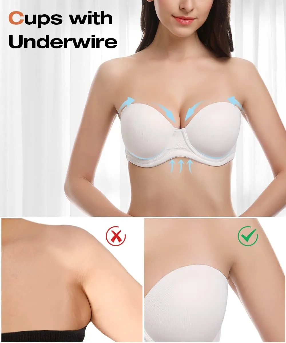 Wingslove Women's Strapless Full Figure Bra Underwire Multiway Contour Plus Size Bra Red Carpet