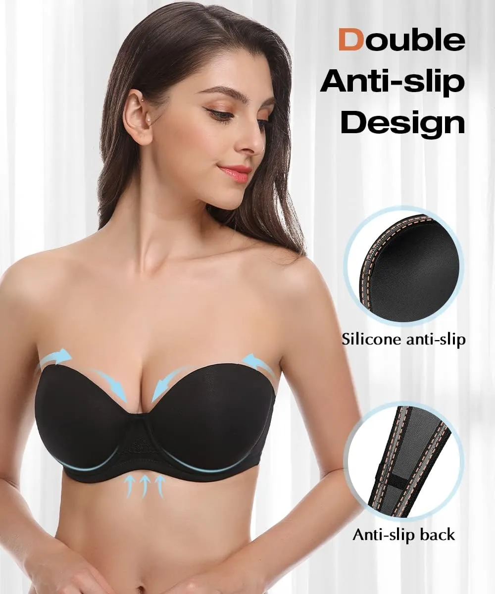 Wingslove Women's Strapless Full Figure Bra Underwire Multiway Contour Plus Size Bra Red Carpet