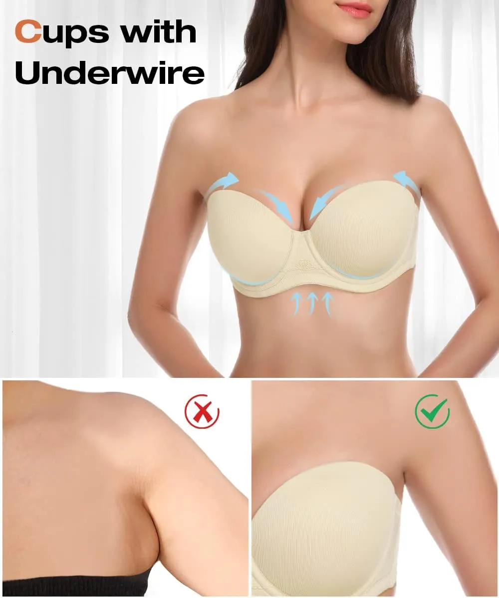 Wingslove Women's Strapless Full Figure Bra Underwire Multiway Contour Plus Size Bra Red Carpet