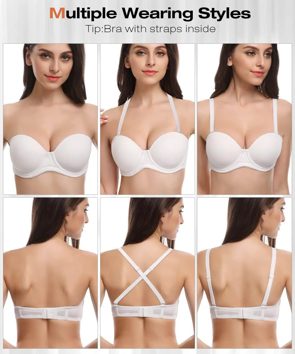 Wingslove Women's Strapless Full Figure Bra Underwire Multiway Contour Plus Size Bra Red Carpet