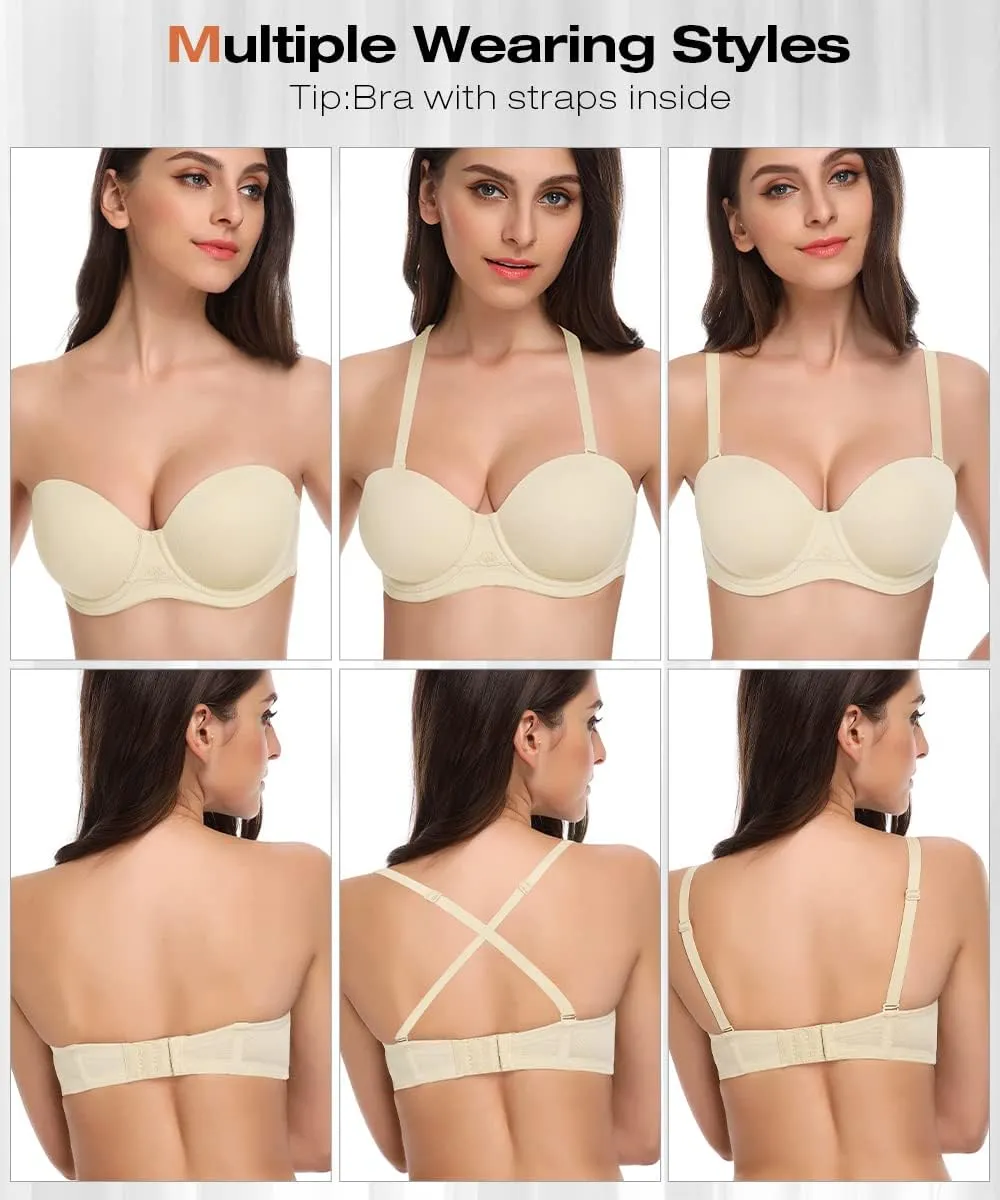 Wingslove Women's Strapless Full Figure Bra Underwire Multiway Contour Plus Size Bra Red Carpet