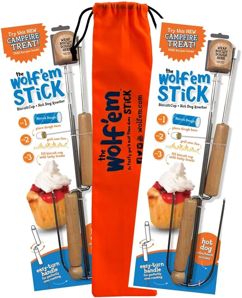 Wolf'em Marshmallow Roasting Stick - Multiple Cooking Attachments - Campfire Pie, S'More, and Hot Dog BBQ Roaster | Easy Spin Handles…