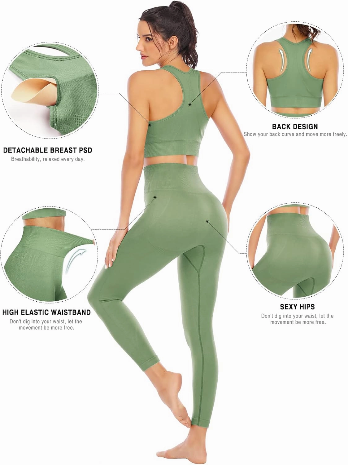 Workout Sets for Women 2 Piece High Waisted Seamless Leggings with Padded Stretchy Sports Bra Sets Gym Clothes