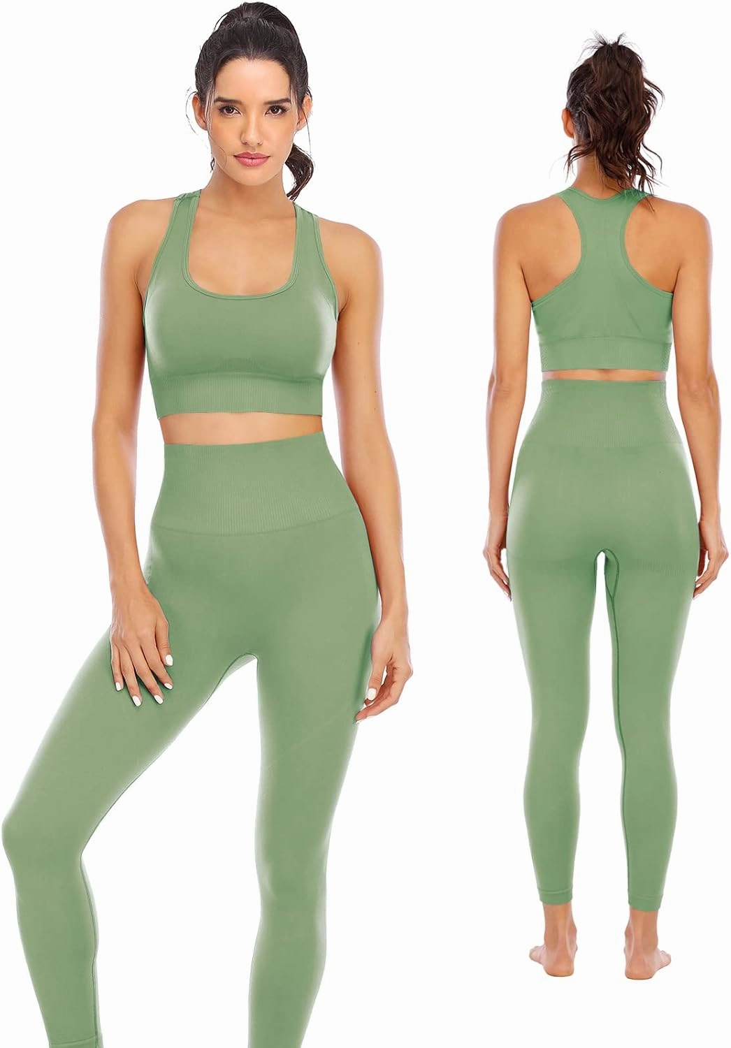 Workout Sets for Women 2 Piece High Waisted Seamless Leggings with Padded Stretchy Sports Bra Sets Gym Clothes