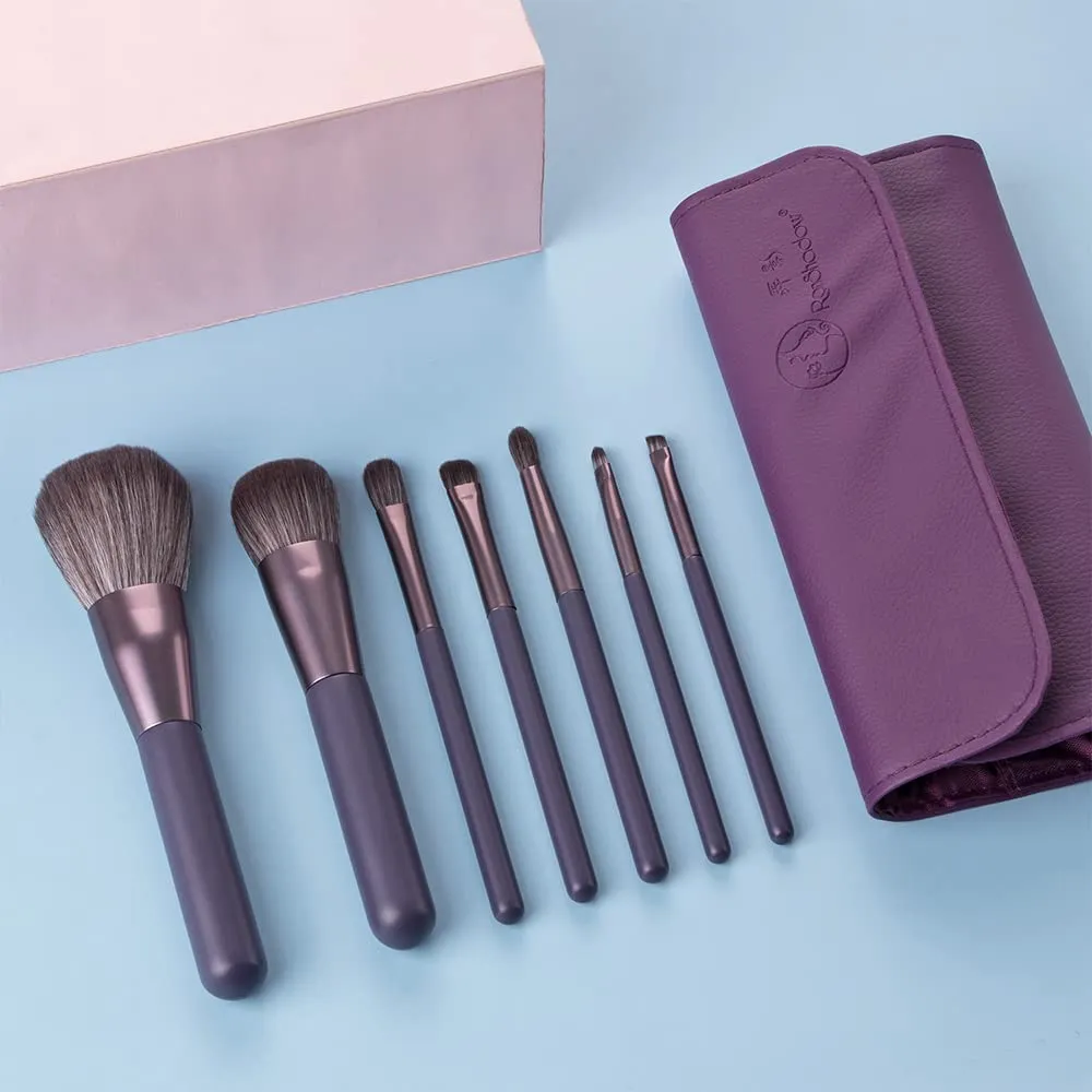 Xaena Makeup Brush Set 7pcs Premium Synthetic Makeup Brushes, Mini Travel Make up Brush Kit Foundation Powder Blush Eyeshadow Eyebrow Contour concealer Portable Makeup Brushes Set with Case 38-2