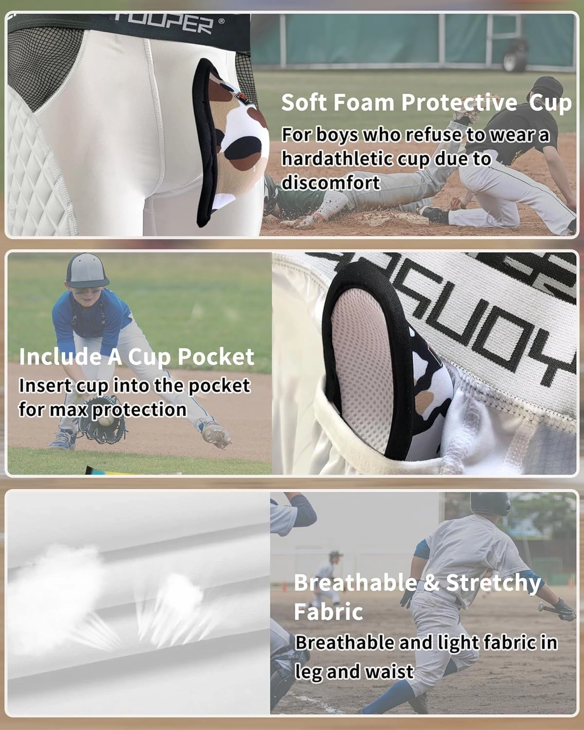 Youper Youth Elite Padded Baseball Sliding Shorts w/Soft Athletic Cup