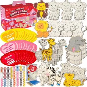 Zoo Animals Wood Painting Kits (24 ct)- Perfect Goodie Bag Party Favors for Kids Birthday Party -Each has an Animal Wood Craft, Paints, Brush & Sticker for Boys & Girls- Kids Party Favor Activity Kits
