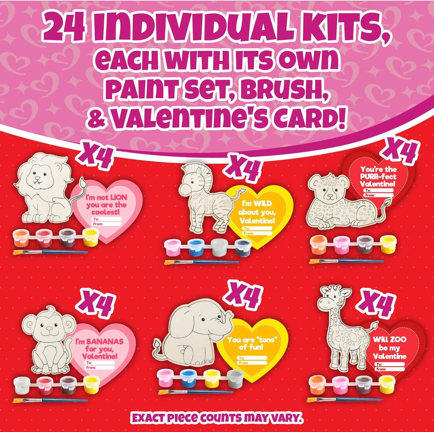 Zoo Animals Wood Painting Kits (24 ct)- Perfect Goodie Bag Party Favors for Kids Birthday Party -Each has an Animal Wood Craft, Paints, Brush & Sticker for Boys & Girls- Kids Party Favor Activity Kits